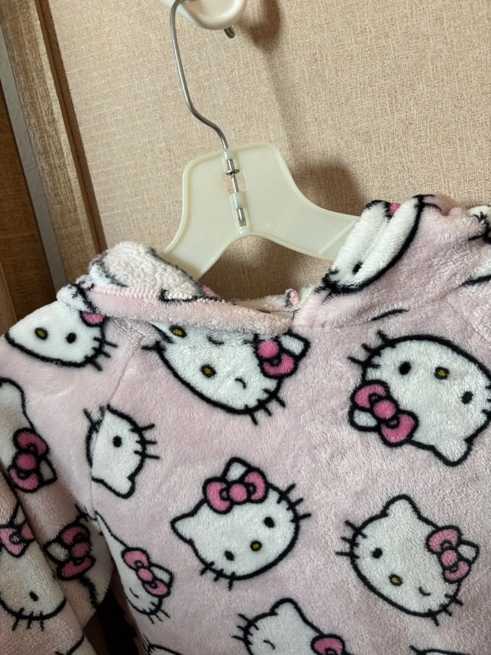 Hello Kitty Pink Plush Hoodie - Allover Character Print Medium 10/12